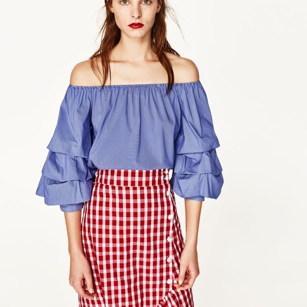 Zara Striped Off-The-Shoulder Top - Picture 4 of 6